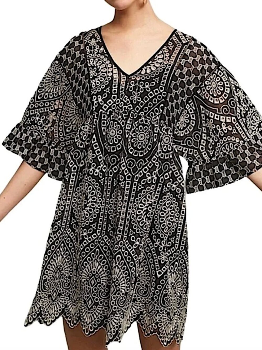 ANTHROPOLOGIE Akemi+Kin Brooke Embroidered Eyelet Dress w/Kimono Sleeve - Size 2